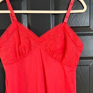 Red Lace-Trim Slip Dress vintage Evette lingerie size 40 l/xl